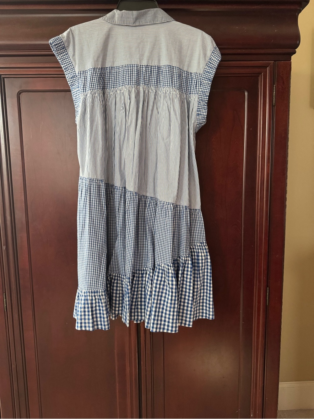 Anthropologie Blue and White Gingham Tiered Mini Dress - Picture 9 of 9